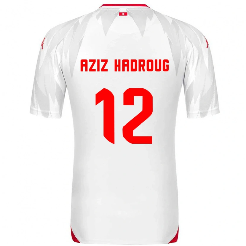 Danxen Hombre Camiseta Túnez Mohamed Aziz Hadroug #12 Blanco Rojo 1ª Equipación 26-28 La Camisa México