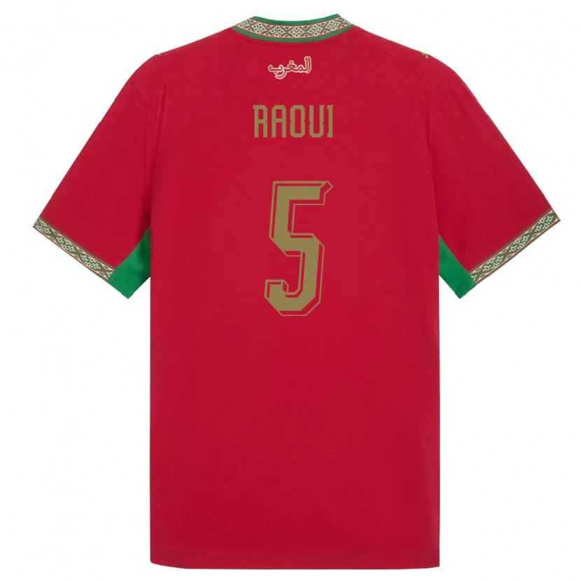 Danxen Hombre Camiseta Marruecos Oussama Raoui #5 Rojo Verde Blanco 1ª Equipación 26-28 La Camisa México