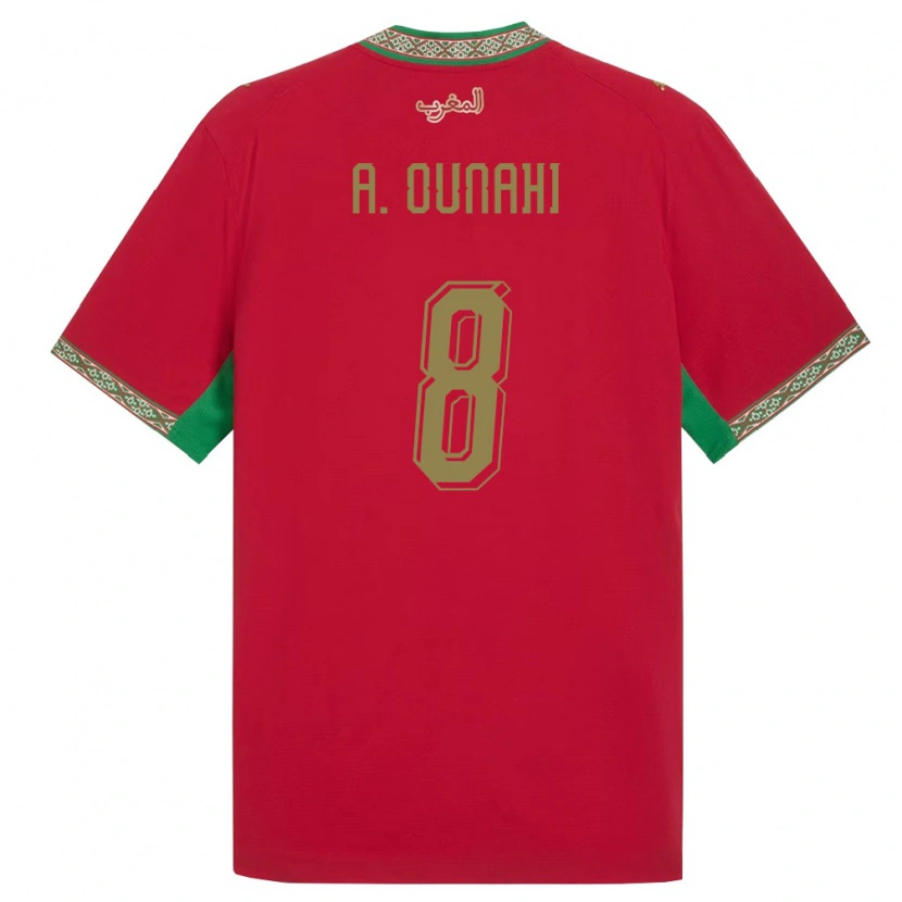 Danxen Hombre Camiseta Marruecos Azzeddine Ounahi #8 Rojo Verde Blanco 1ª Equipación 26-28 La Camisa México