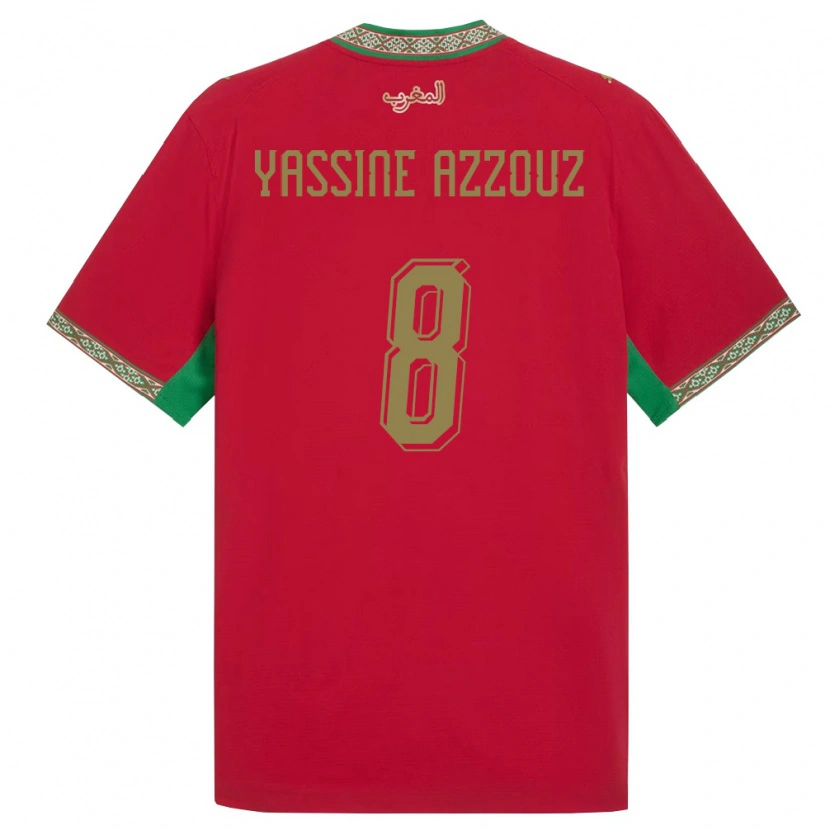 Danxen Hombre Camiseta Marruecos Mohamed Yassine Azzouz #8 Rojo Verde Blanco 1ª Equipación 26-28 La Camisa México