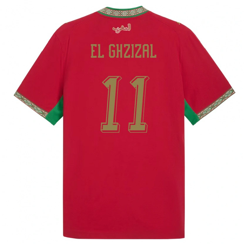 Danxen Hombre Camiseta Marruecos Anis El Ghzizal #11 Rojo Verde Blanco 1ª Equipación 26-28 La Camisa México