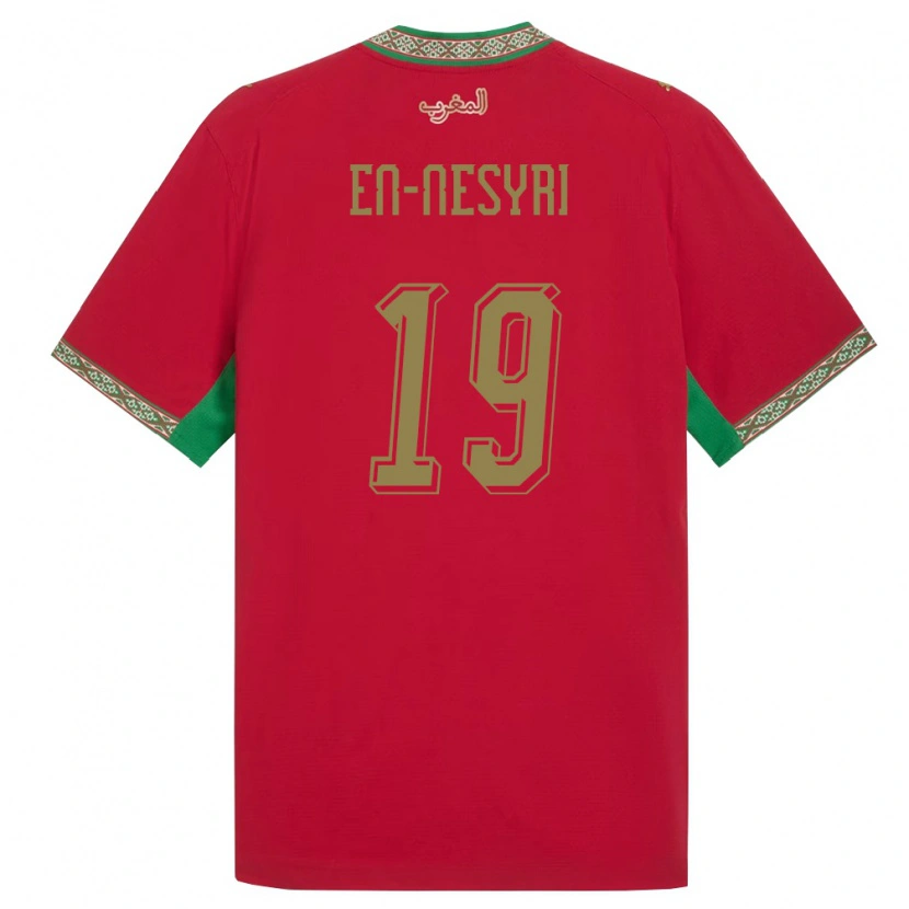 Danxen Hombre Camiseta Marruecos Youssef En-Nesyri #19 Rojo Verde Blanco 1ª Equipación 26-28 La Camisa México