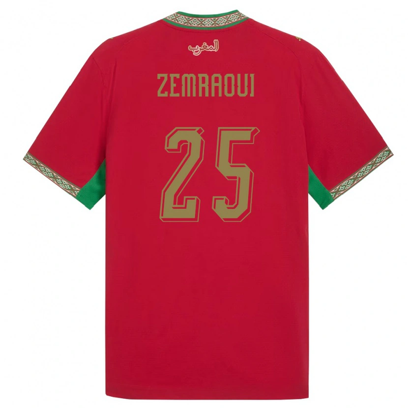 Danxen Hombre Camiseta Marruecos Oussama Zemraoui #25 Rojo Verde Blanco 1ª Equipación 26-28 La Camisa México