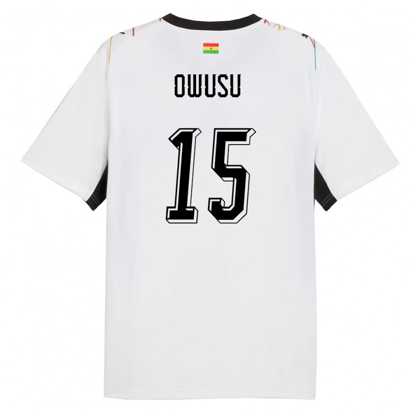 Danxen Hombre Camiseta Ghana Elisha Owusu #15 Blanco Negro Amarillo 1ª Equipación 26-28 La Camisa México