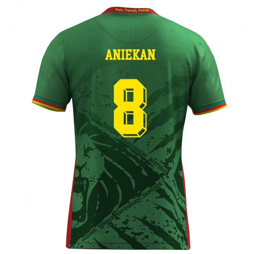 Danxen Hombre Camiseta Camerún Stephan Aniekan #8 Verde Amarillo Rojo 1ª Equipación 26-28 La Camisa México