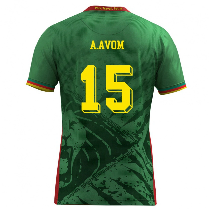 Danxen Hombre Camiseta Camerún Arthur Avom #15 Verde Amarillo Rojo 1ª Equipación 26-28 La Camisa México