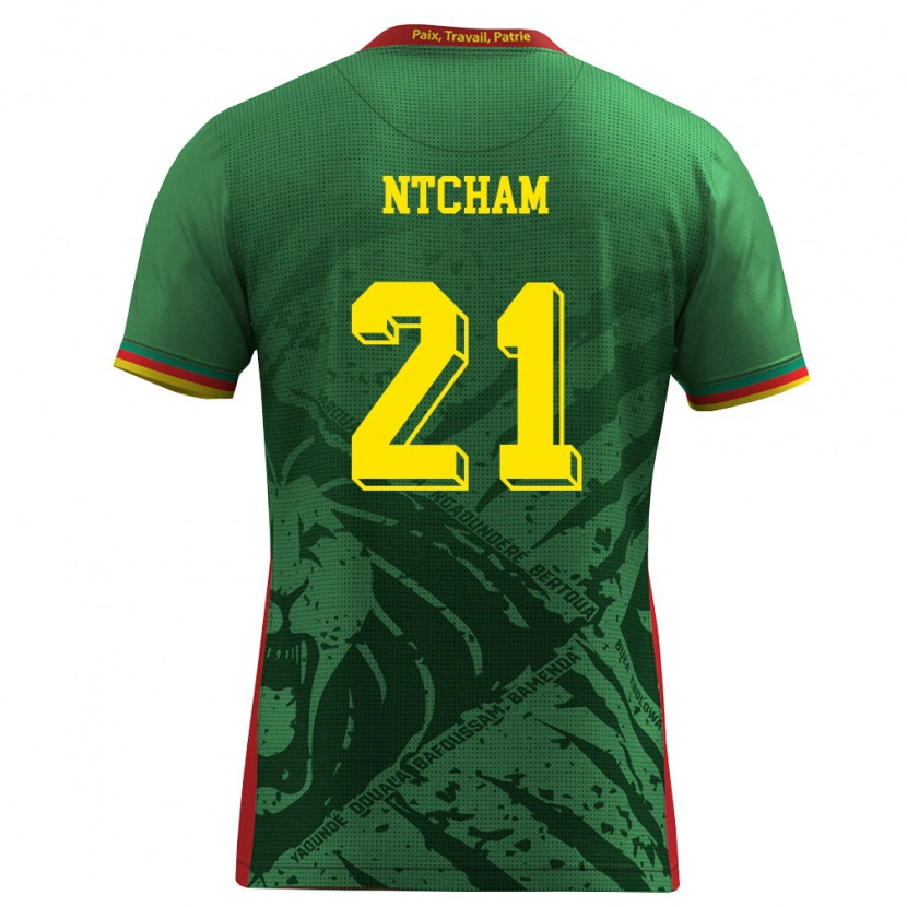 Danxen Hombre Camiseta Camerún Olivier Ntcham #21 Verde Amarillo Rojo 1ª Equipación 26-28 La Camisa México