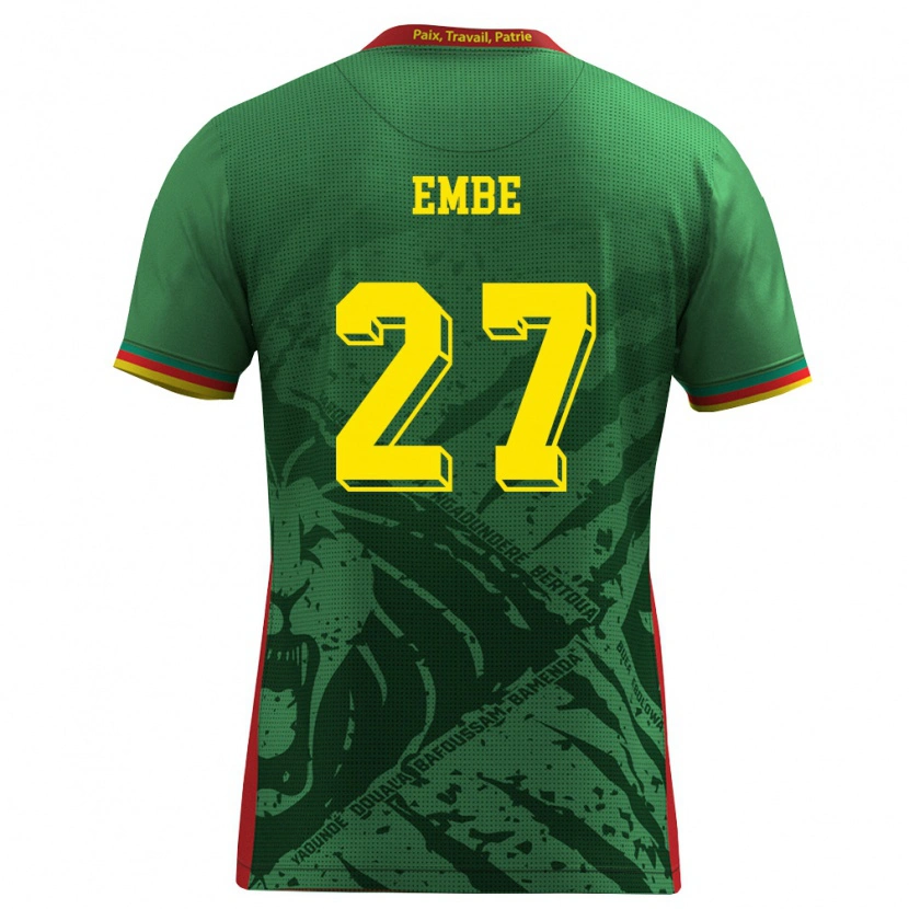 Danxen Hombre Camiseta Camerún Eric Embe #27 Verde Amarillo Rojo 1ª Equipación 26-28 La Camisa México