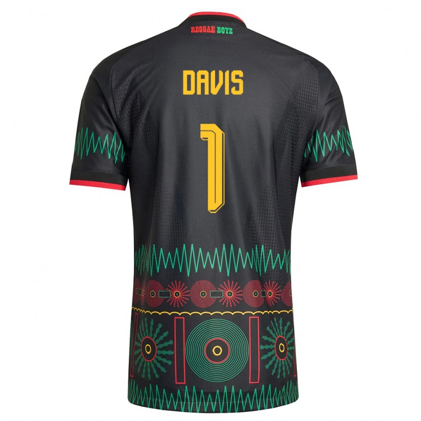Danxen Hombre Camiseta Jamaica Shaquan Davis #1 Negro Rojo Amarillo 2ª Equipación 26-28 La Camisa México