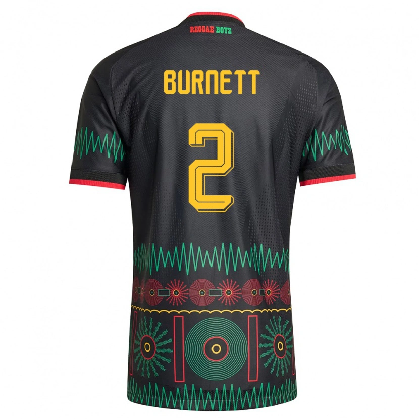 Danxen Hombre Camiseta Jamaica Theanna Burnett #2 Negro Rojo Amarillo 2ª Equipación 26-28 La Camisa México