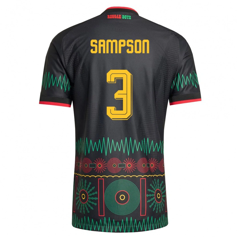Danxen Hombre Camiseta Jamaica Vyan Sampson #3 Negro Rojo Amarillo 2ª Equipación 26-28 La Camisa México