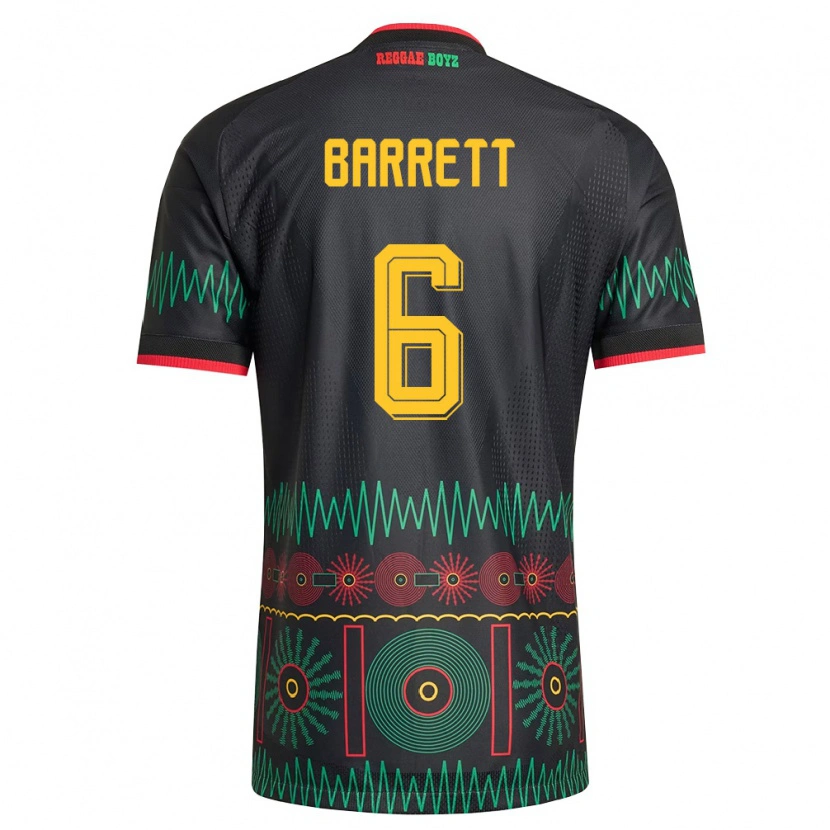 Danxen Hombre Camiseta Jamaica Ronaldo Barrett #6 Negro Rojo Amarillo 2ª Equipación 26-28 La Camisa México