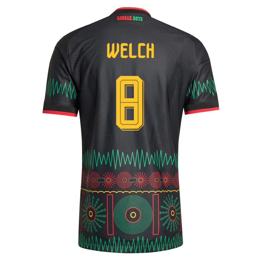 Danxen Hombre Camiseta Jamaica Makai Welch #8 Negro Rojo Amarillo 2ª Equipación 26-28 La Camisa México