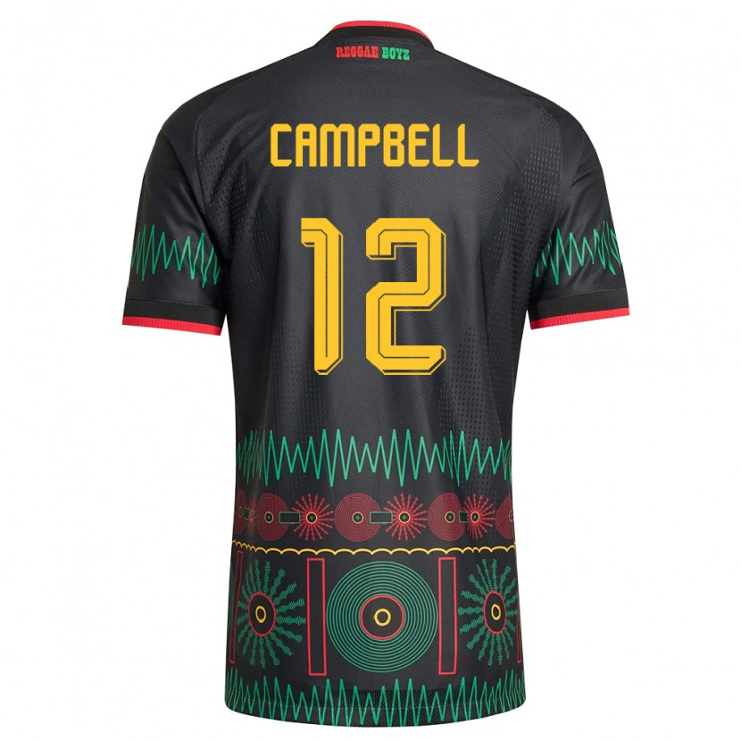 Danxen Hombre Camiseta Jamaica Sashana Campbell #12 Negro Rojo Amarillo 2ª Equipación 26-28 La Camisa México