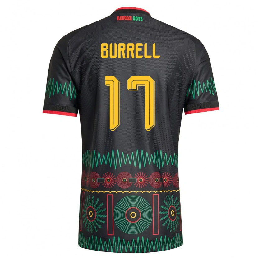Danxen Hombre Camiseta Jamaica Rumarn Burrell #17 Negro Rojo Amarillo 2ª Equipación 26-28 La Camisa México