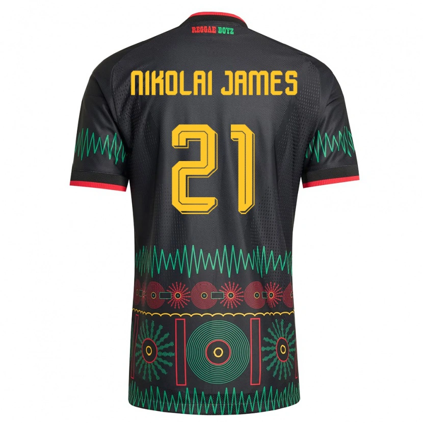 Danxen Hombre Camiseta Jamaica Alex Nikolai James #21 Negro Rojo Amarillo 2ª Equipación 26-28 La Camisa México