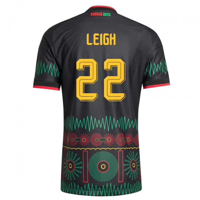 Danxen Hombre Camiseta Jamaica Greg Leigh #22 Negro Rojo Amarillo 2ª Equipación 26-28 La Camisa México