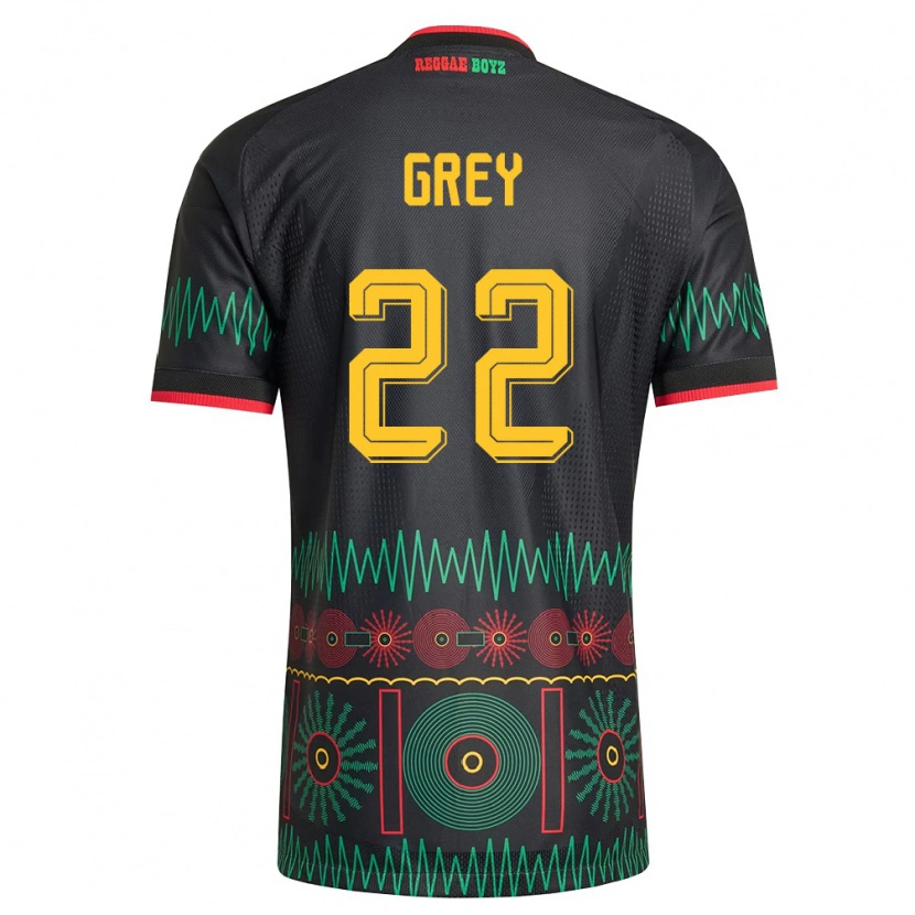 Danxen Hombre Camiseta Jamaica Mireya Grey #22 Negro Rojo Amarillo 2ª Equipación 26-28 La Camisa México