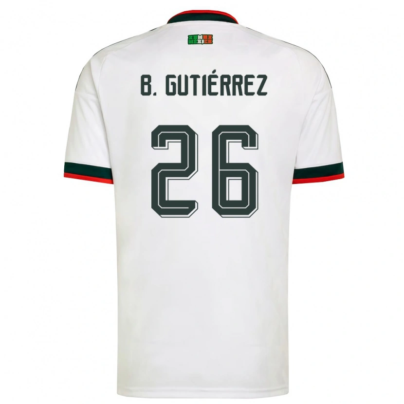 Danxen Hombre Camiseta México Brian Gutiérrez #26 Blanco Borgoña Verde 2ª Equipación 26-28 La Camisa México