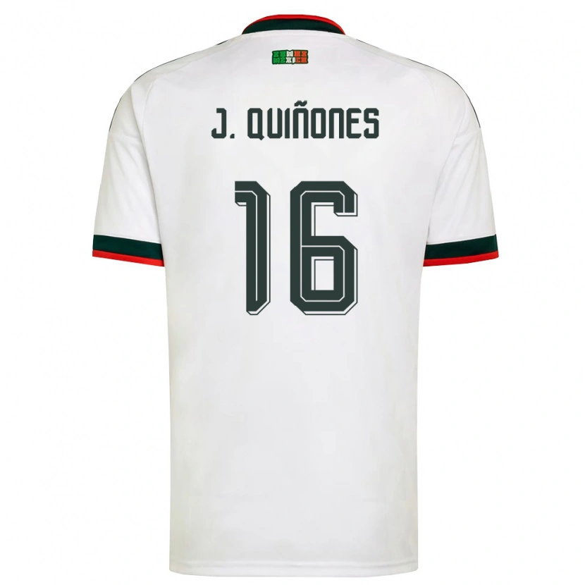 Danxen Hombre Camiseta México Julián Quiñones #16 Blanco Borgoña Verde 2ª Equipación 26-28 La Camisa México