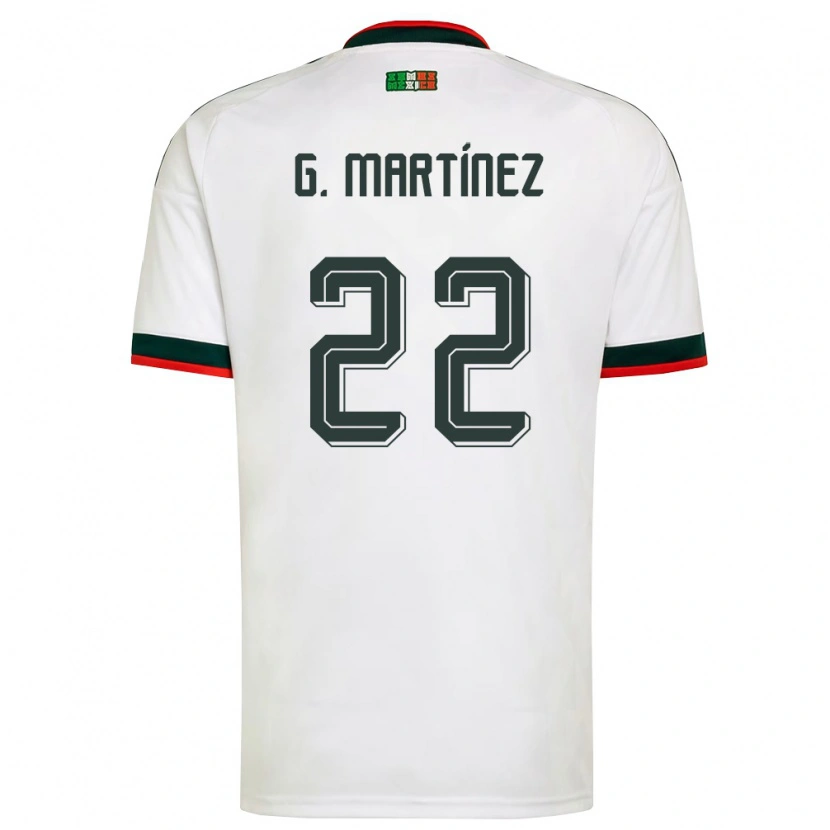 Danxen Hombre Camiseta México Guillermo Martínez #22 Blanco Borgoña Verde 2ª Equipación 26-28 La Camisa México