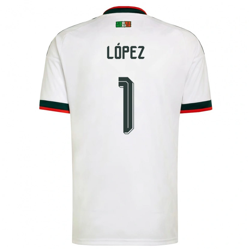 Danxen Hombre Camiseta México Santiago López #1 Blanco Borgoña Verde 2ª Equipación 26-28 La Camisa México
