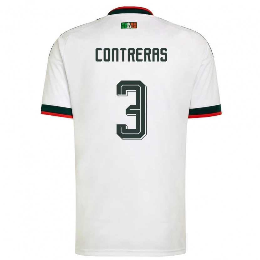 Danxen Hombre Camiseta México Felix Contreras #3 Blanco Borgoña Verde 2ª Equipación 26-28 La Camisa México