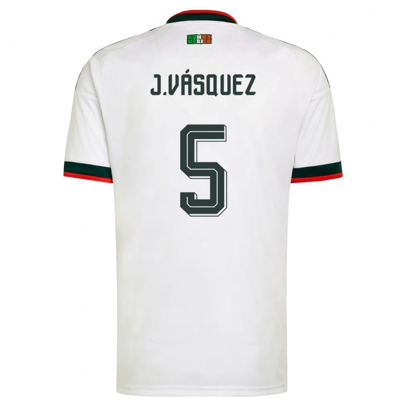 Danxen Hombre Camiseta México Johan Vásquez #5 Blanco Borgoña Verde 2ª Equipación 26-28 La Camisa México