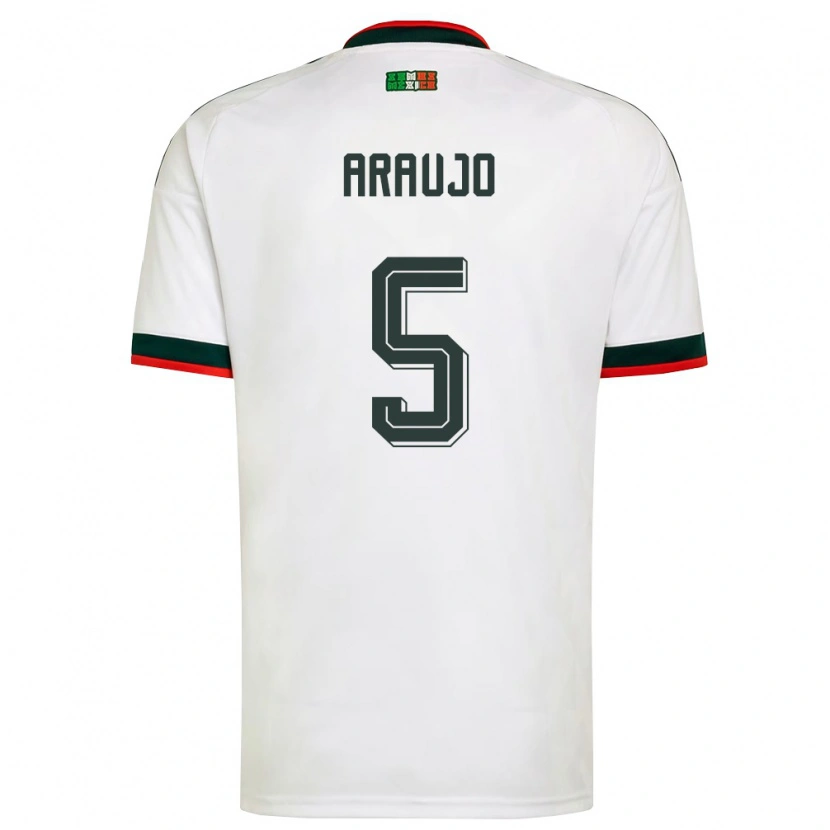 Danxen Hombre Camiseta México Julian Araujo #5 Blanco Borgoña Verde 2ª Equipación 26-28 La Camisa México