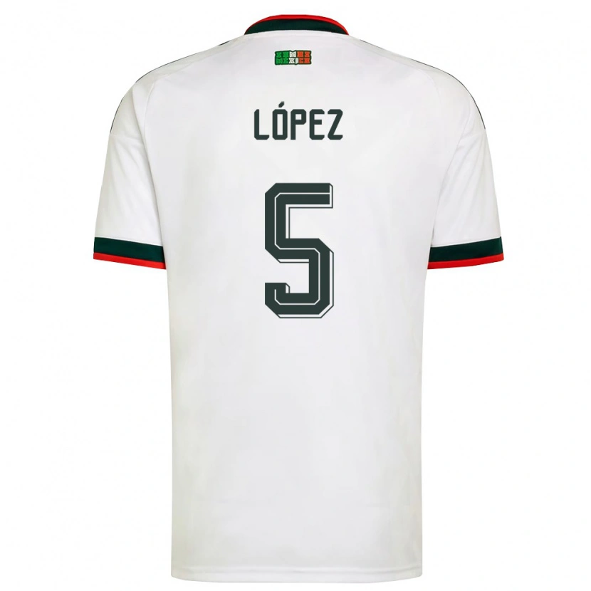 Danxen Hombre Camiseta México Jimena Lopez #5 Blanco Borgoña Verde 2ª Equipación 26-28 La Camisa México