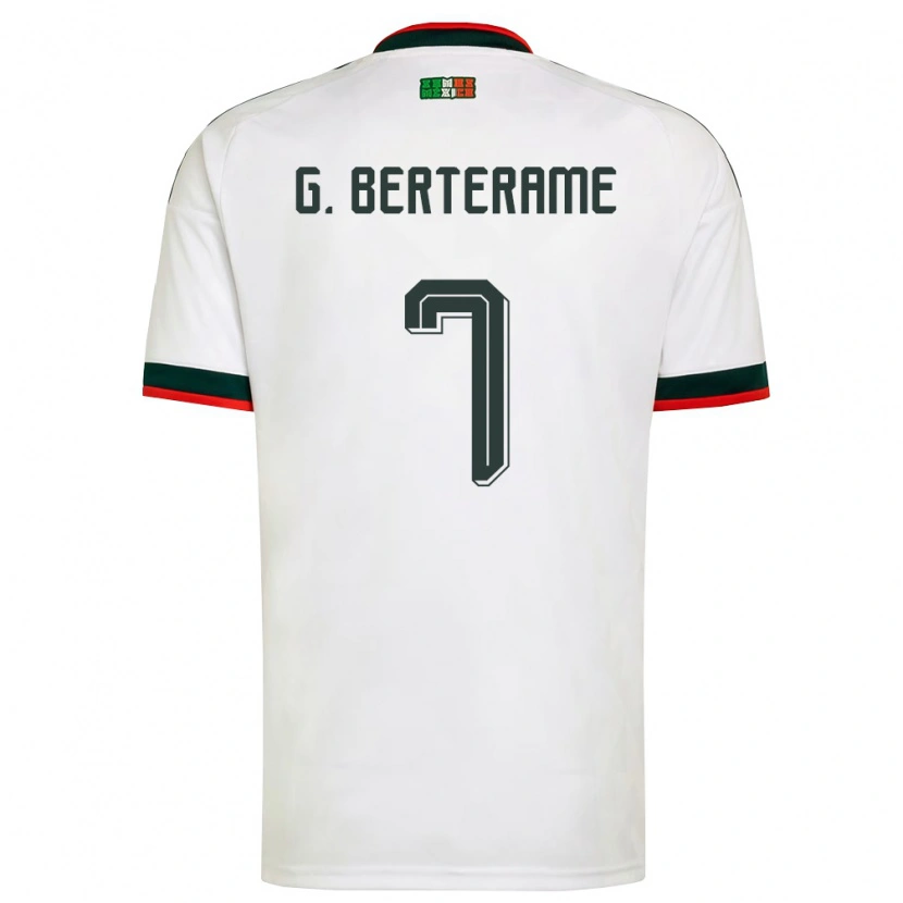 Danxen Hombre Camiseta México Germán Berterame #7 Blanco Borgoña Verde 2ª Equipación 26-28 La Camisa México