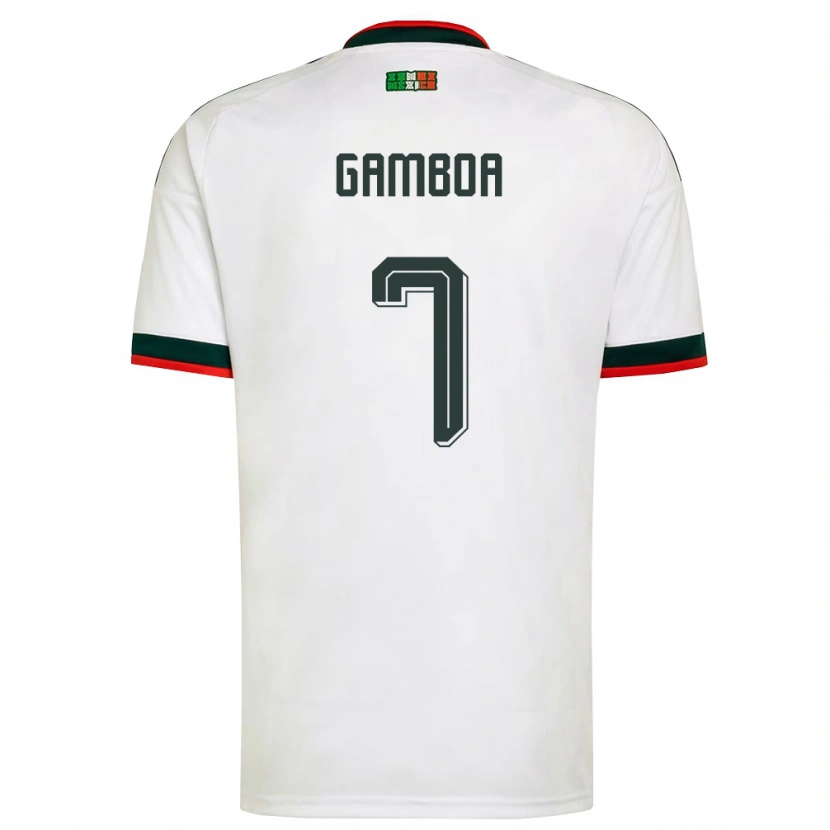 Danxen Hombre Camiseta México Luis Gamboa #7 Blanco Borgoña Verde 2ª Equipación 26-28 La Camisa México
