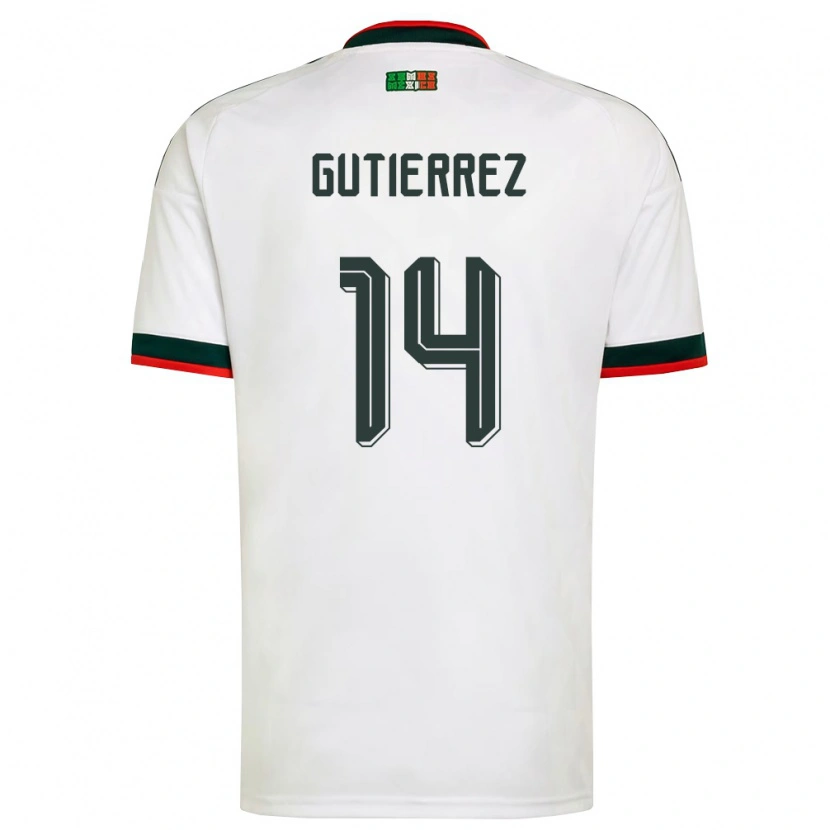 Danxen Hombre Camiseta México Erick Gutierrez #14 Blanco Borgoña Verde 2ª Equipación 26-28 La Camisa México