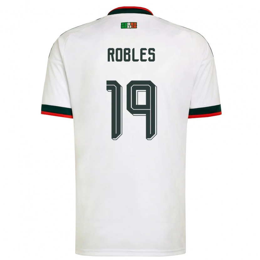 Danxen Hombre Camiseta México Angel Robles #19 Blanco Borgoña Verde 2ª Equipación 26-28 La Camisa México