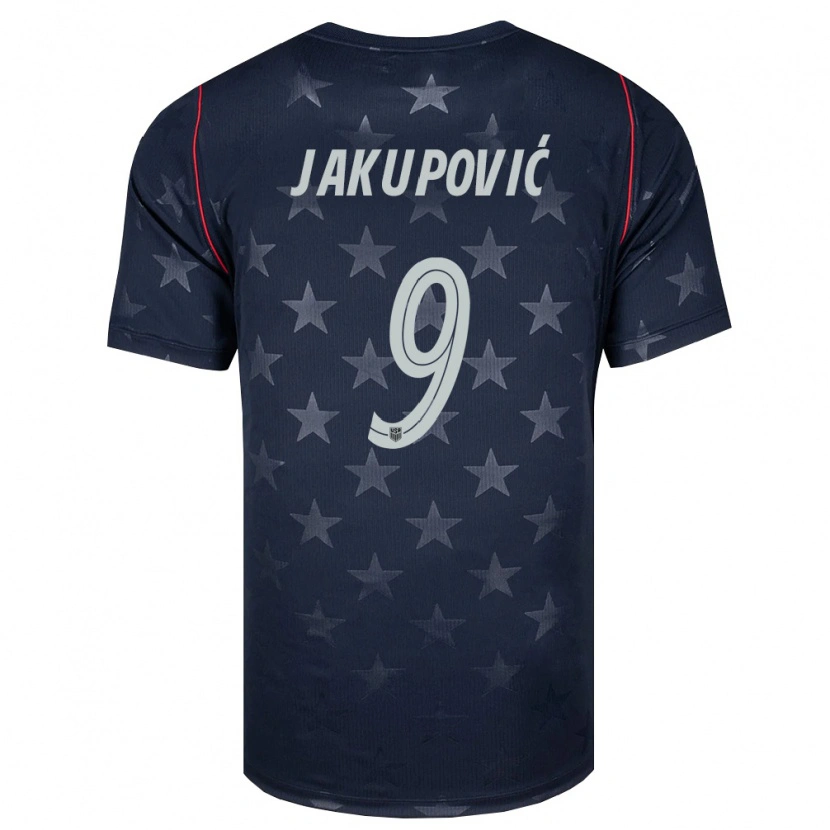 Danxen Hombre Camiseta Estados Unidos Malik Jakupović #9 Negro Blanco Rojo 2ª Equipación 26-28 La Camisa México