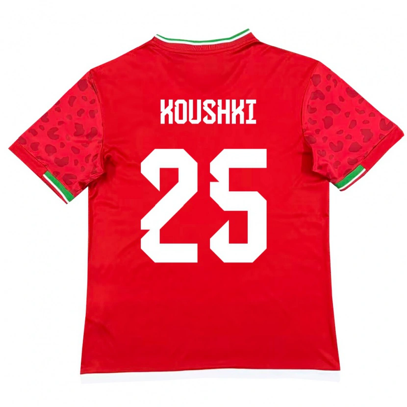 Danxen Hombre Camiseta Irán Alireza Koushki #25 Rojo Blanco 2ª Equipación 26-28 La Camisa México