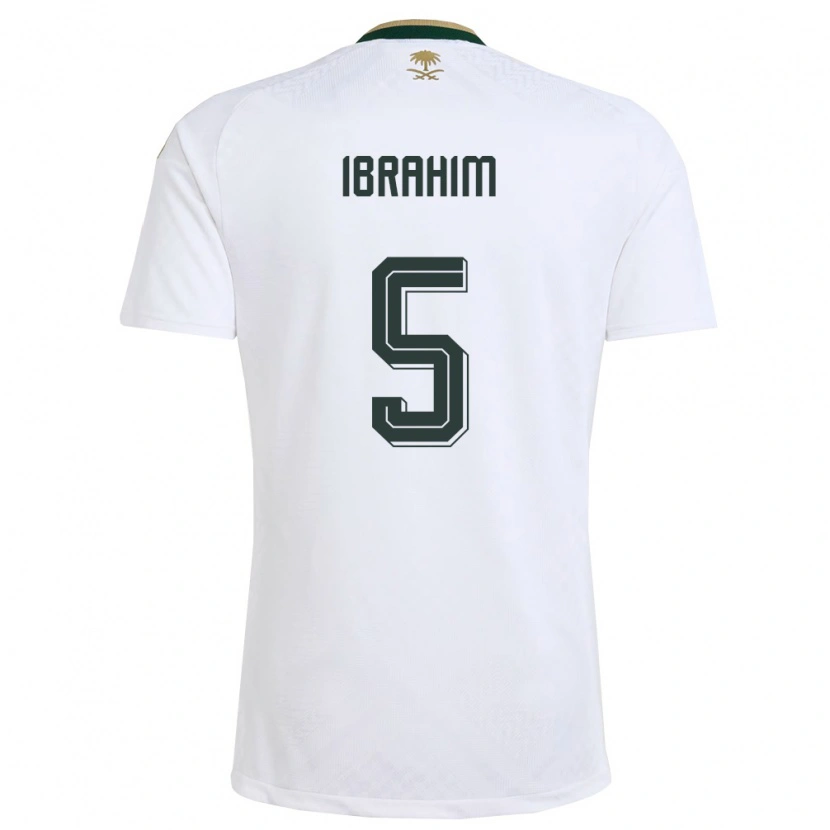 Danxen Hombre Camiseta Arabia Saudita Khalid Ibrahim #5 Blanco Verde Oro 2ª Equipación 26-28 La Camisa México