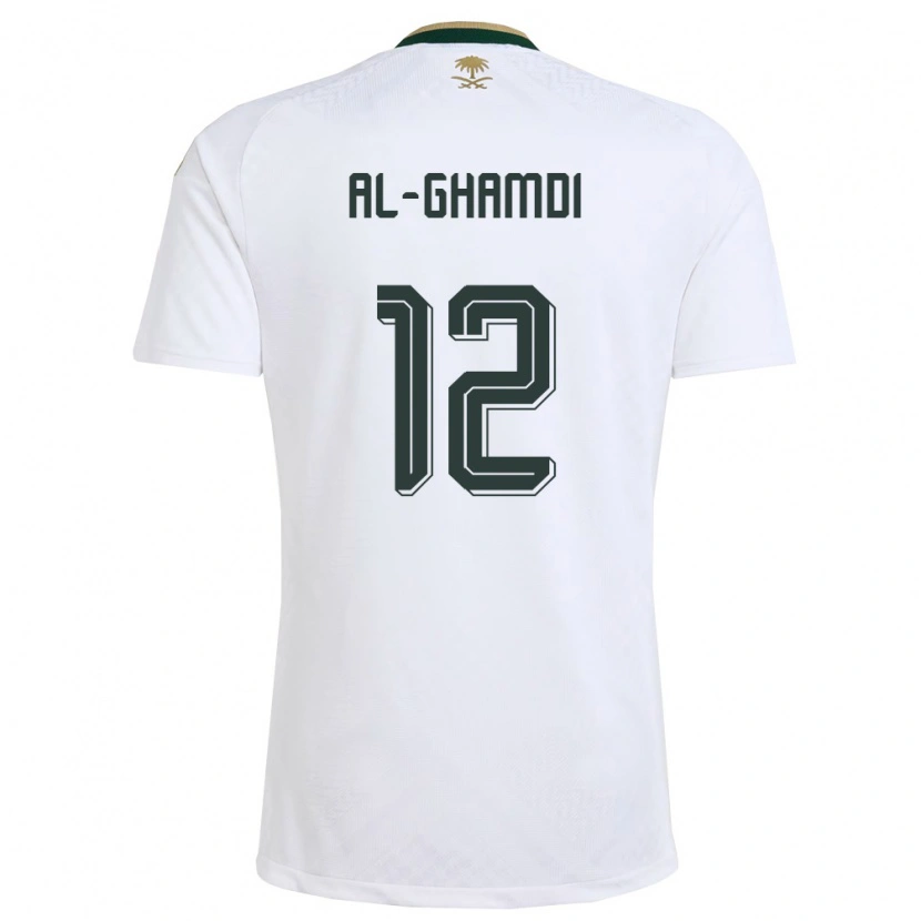 Danxen Hombre Camiseta Arabia Saudita Rayan Al-Ghamdi #12 Blanco Verde Oro 2ª Equipación 26-28 La Camisa México