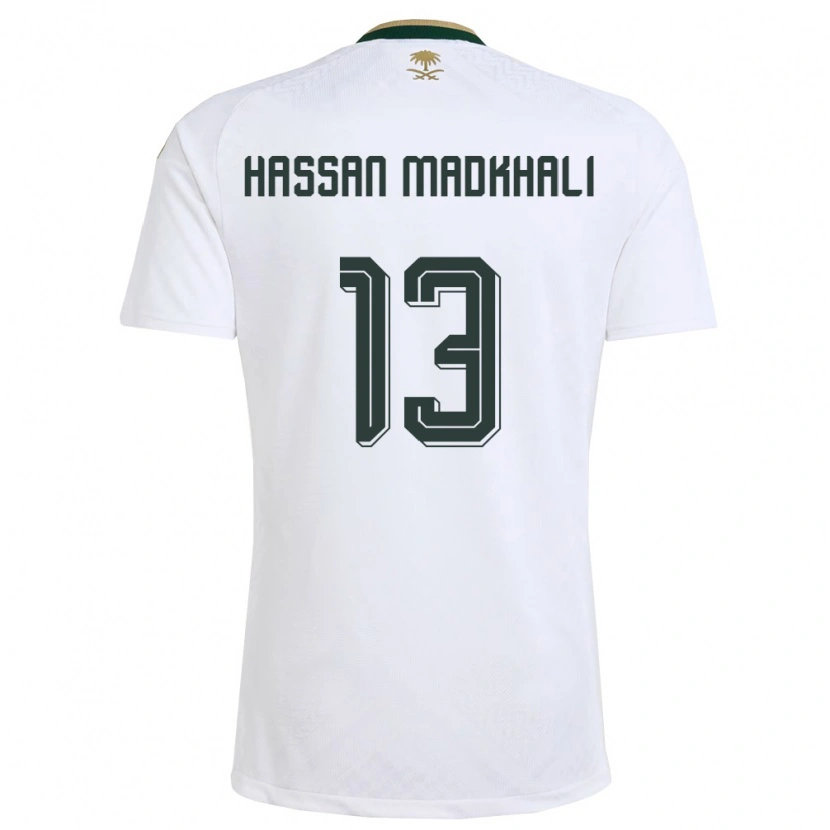 Danxen Hombre Camiseta Arabia Saudita Mohammed Hassan Madkhali #13 Blanco Verde Oro 2ª Equipación 26-28 La Camisa México