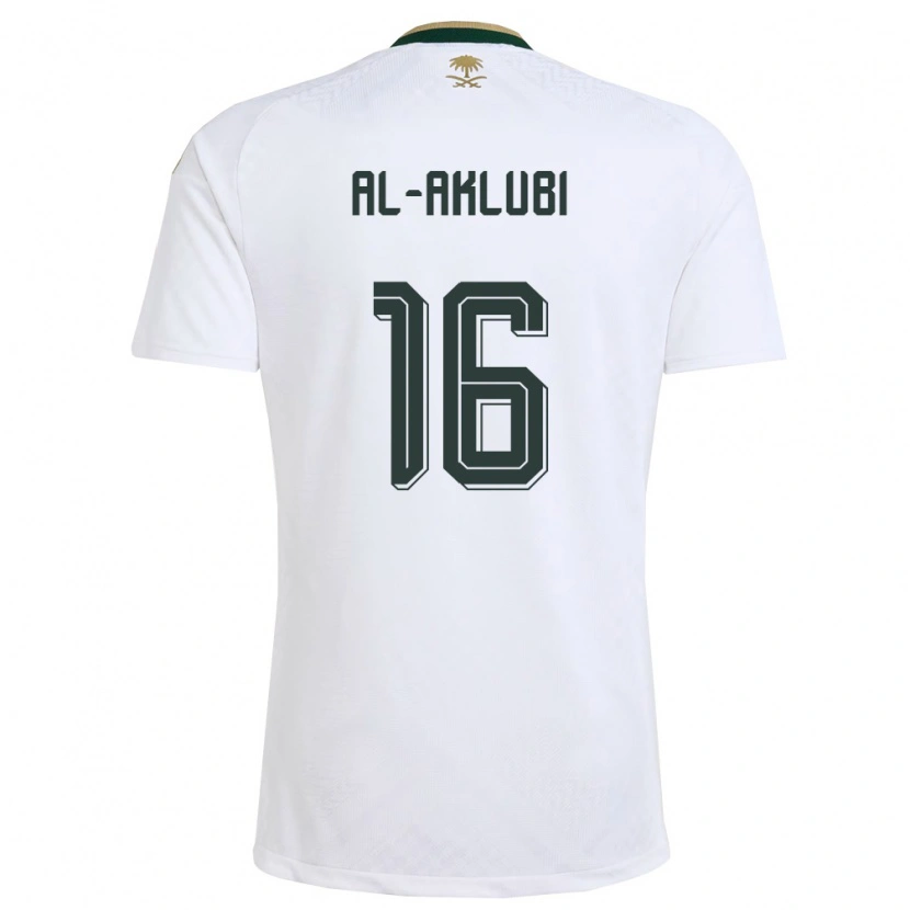 Danxen Hombre Camiseta Arabia Saudita Wafi Al-Aklubi #16 Blanco Verde Oro 2ª Equipación 26-28 La Camisa México