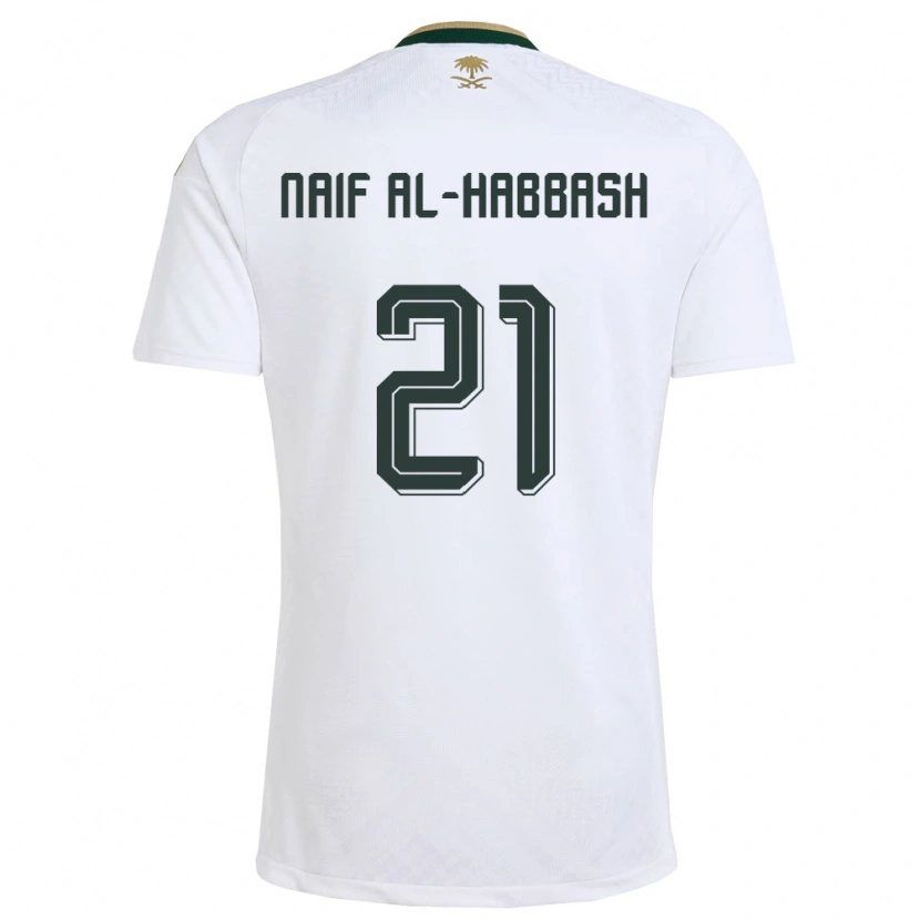Danxen Hombre Camiseta Arabia Saudita Azzam Naif Al-Habbash #21 Blanco Verde Oro 2ª Equipación 26-28 La Camisa México