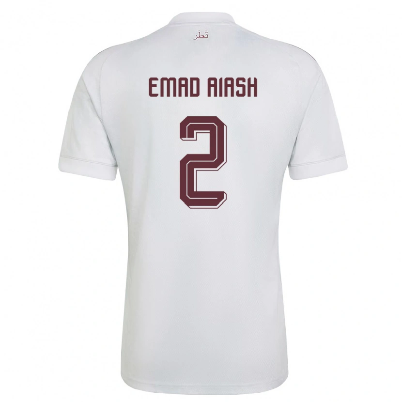 Danxen Hombre Camiseta Catar Mohamed Emad Aiash #2 Blanco Borgoña 2ª Equipación 26-28 La Camisa México