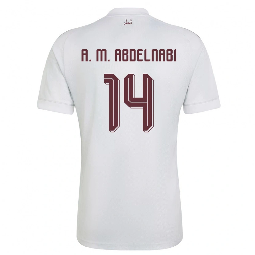 Danxen Hombre Camiseta Catar Asim Mohammed Abdelnabi #14 Blanco Borgoña 2ª Equipación 26-28 La Camisa México