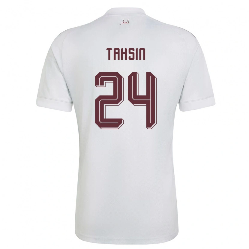 Danxen Hombre Camiseta Catar Tahsin Mohammed Jamshid #24 Blanco Borgoña 2ª Equipación 26-28 La Camisa México