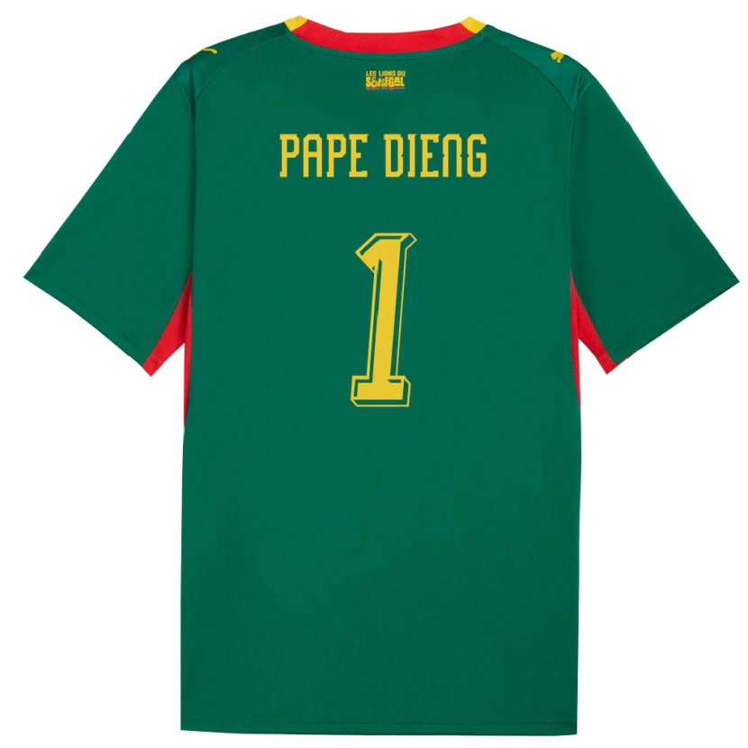 Danxen Hombre Camiseta Senegal Pape Dieng #1 Verde Amarillo Rojo 2ª Equipación 26-28 La Camisa México