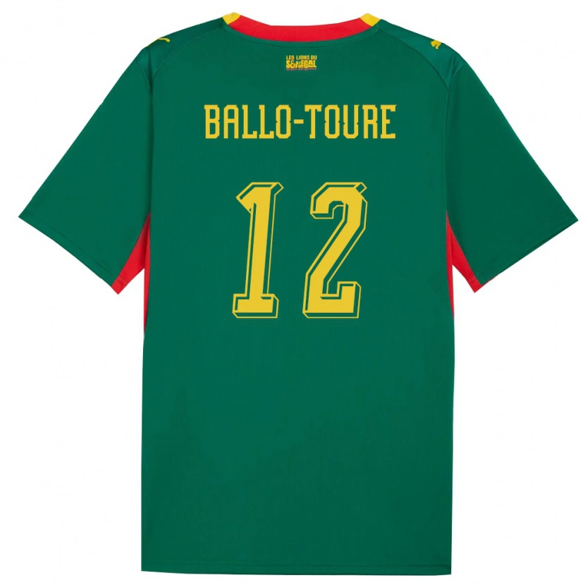 Danxen Hombre Camiseta Senegal Fode Ballo-Toure #12 Verde Amarillo Rojo 2ª Equipación 26-28 La Camisa México