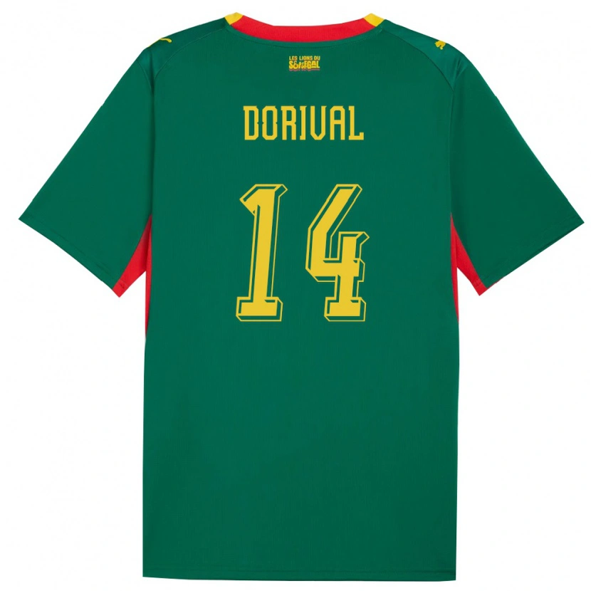 Danxen Hombre Camiseta Senegal Pierre Dorival #14 Verde Amarillo Rojo 2ª Equipación 26-28 La Camisa México