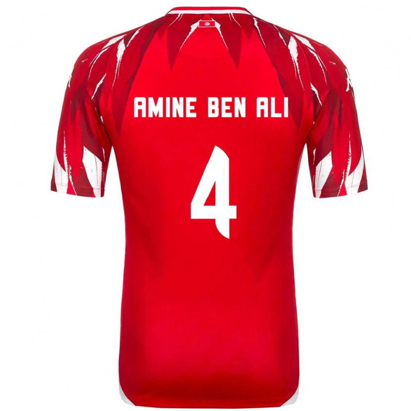 Danxen Hombre Camiseta Túnez Mohamed Amine Ben Ali #4 Rojo Blanco 2ª Equipación 26-28 La Camisa México