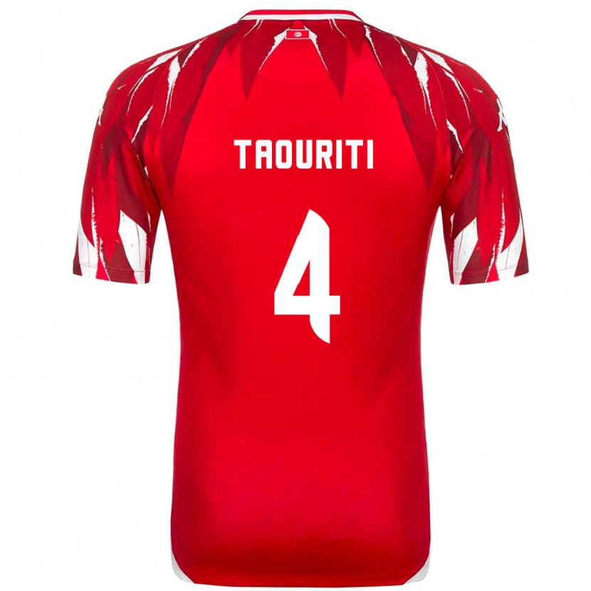 Danxen Hombre Camiseta Túnez Ryan Taouriti #4 Rojo Blanco 2ª Equipación 26-28 La Camisa México