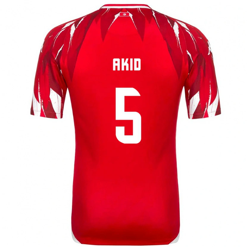 Danxen Hombre Camiseta Túnez Abdessalem Akid #5 Rojo Blanco 2ª Equipación 26-28 La Camisa México